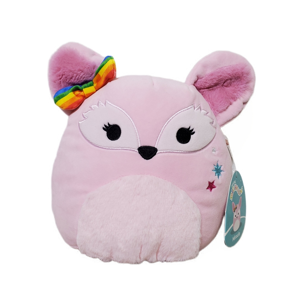 Pride Pink Fennec Fox Stuffed Animal Rainbow Bow Stars Face Plush Squishmallow